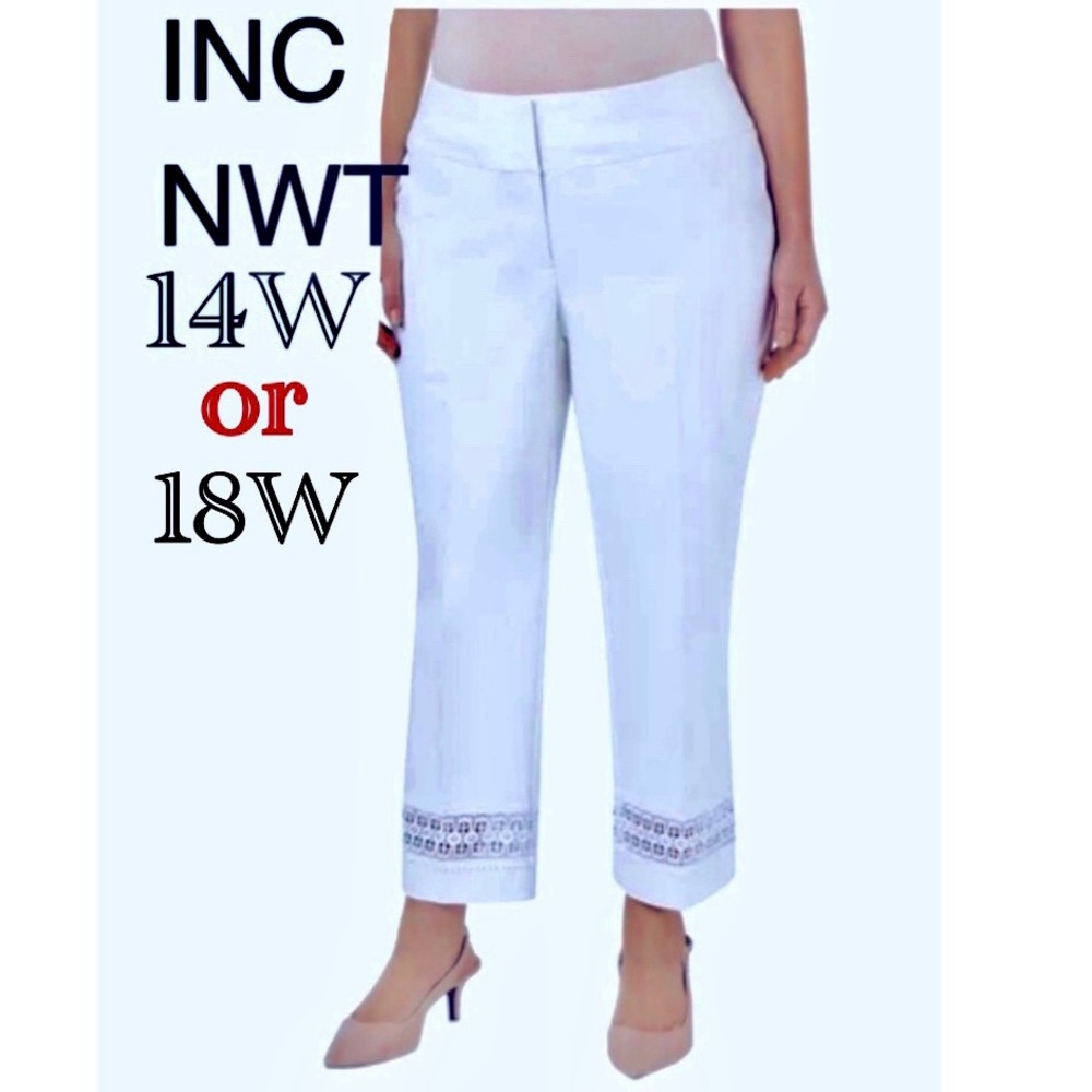 NWT (14W/18W)INC slim leg tummy control pure white pencil ankle pants crochet